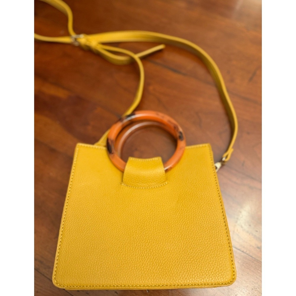 MODA LUXE Yellow Faux Leather Crossbody Bag Tortoiseshell‎ Ring Top
